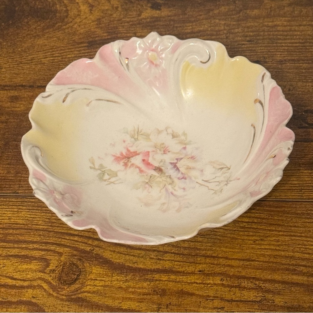 Antique Saxe Altenburg Germany Pink Yellow Floral Porcelain Bowl